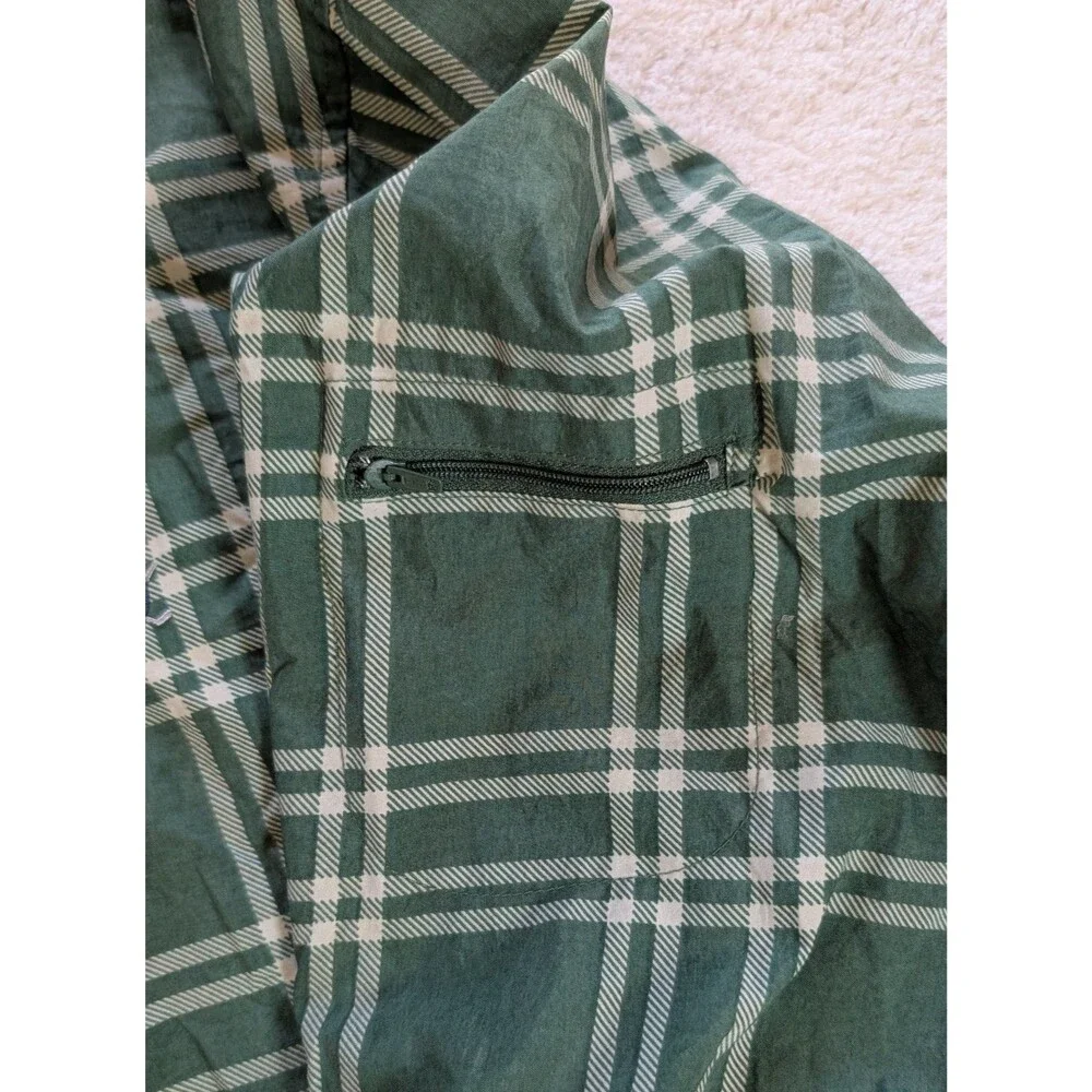 Vintage Catalina Golf Pullover Windbreaker Mens L Green Plaid V Neck Nylon...